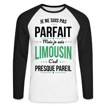 Je ne suis pas parfait mais je suis Limousin - T-shirt baseball manches longues Homme - blanc/noir - Devant - Nik (191cm)