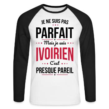 Je ne suis pas parfait mais je suis Ivoirien - T-shirt baseball manches longues Homme - blanc/noir - Devant - Nik (191cm)