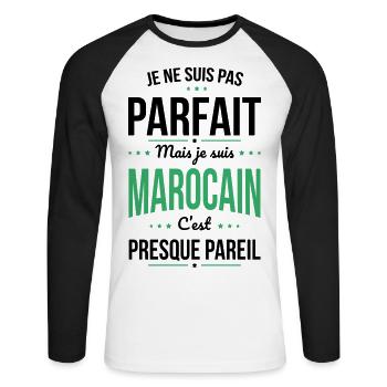 Je ne suis pas parfait mais je suis Marocain - T-shirt baseball manches longues Homme - blanc/noir - Devant - Nik (191cm)