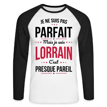 Je ne suis pas parfait mais je suis Lorrain - T-shirt baseball manches longues Homme - blanc/noir - Devant - Nik (191cm)