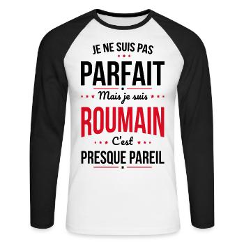 Je ne suis pas parfait mais je suis Roumain - T-shirt baseball manches longues Homme - blanc/noir - Devant - Nik (191cm)