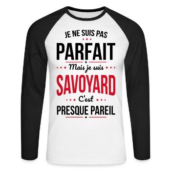 Je ne suis pas parfait mais je suis Savoyard - T-shirt baseball manches longues Homme - blanc/noir - Devant - Nik (191cm)