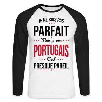 Je ne suis pas parfait mais je suis Portugais - T-shirt baseball manches longues Homme - blanc/noir - Devant - Nik (191cm)