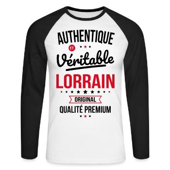 Authentique et véritable Lorrain - Original - T-shirt baseball manches longues Homme - blanc/noir - Devant - Nik (191cm)