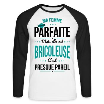Ma femme pas parfaite mais elle est bricoleuse - T-shirt baseball manches longues Homme - blanc/noir - Devant - Nik (191cm)
