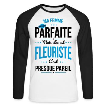Ma femme pas parfaite mais elle est fleuriste - T-shirt baseball manches longues Homme - blanc/noir - Devant - Nik (191cm)