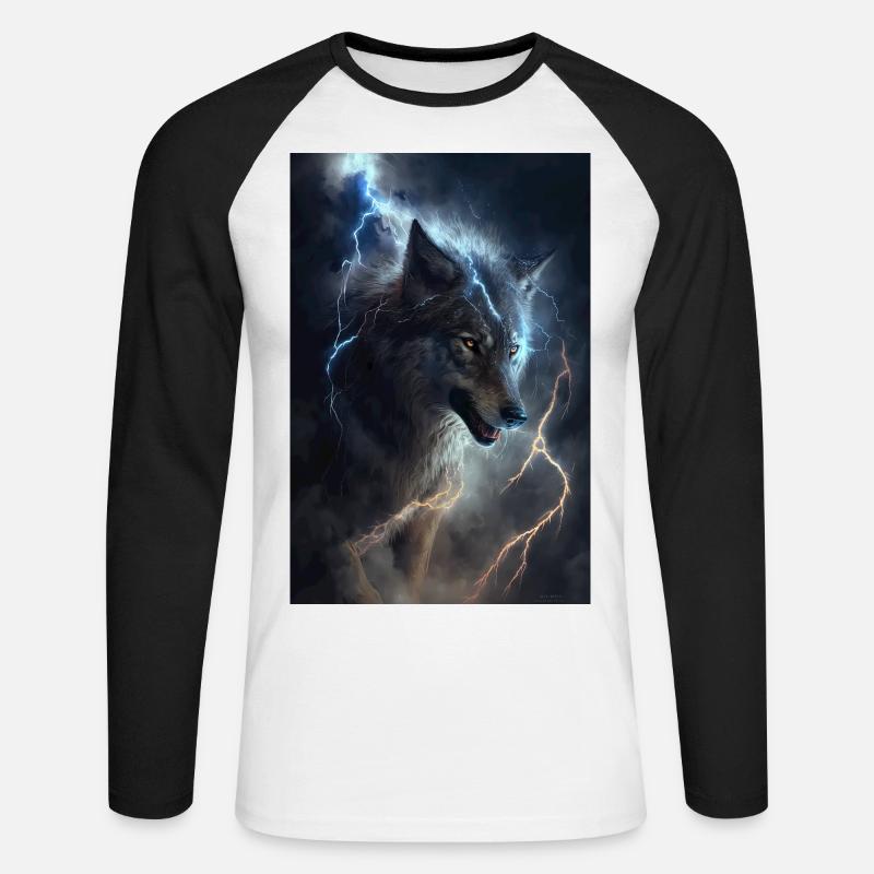 Wolf Blitz Thunder Epic Cool Epic Wolves - Unisex Long Sleeve Baseball T-Shirt - white/black
