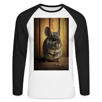 Chinchilla Realistisch Tier - Unisex Baseballshirt langarm - Weiß/Schwarz - Vorne - Nik (191cm)