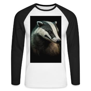 Dachs tier realistisch - Unisex Baseballshirt langarm - Weiß/Schwarz - Vorne - Nik (191cm)
