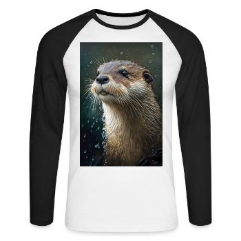 Otter Realistic Cartoon Anime Rain - Unisex Long Sleeve Baseball T-Shirt - white/black - Front - Nik (191cm)