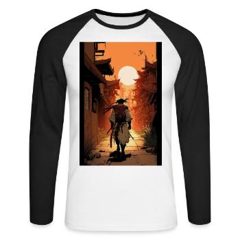 Japanischer Samurai Krieger Sonne Stadt Tempel - Unisex Baseballshirt langarm - Weiß/Schwarz - Vorne - Nik (191cm)