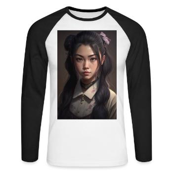 Anime Girl Anime Girl Waifu Otaku Beautiful - T-shirt baseball manches longues Homme - blanc/noir - Devant - Nik (191cm)