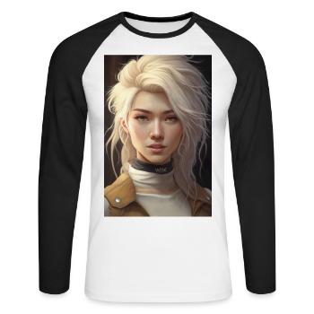 Anime Girl Anime Girl Waifu Otaku Beautiful - T-shirt baseball manches longues Homme - blanc/noir - Devant - Nik (191cm)