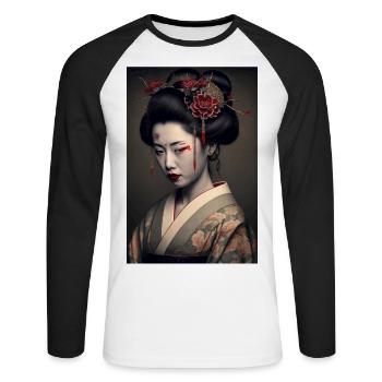 Geisha Portrait Japanese Kimono Traditional - Unisex Long Sleeve Baseball T-Shirt - white/black - Front - Nik (191cm)