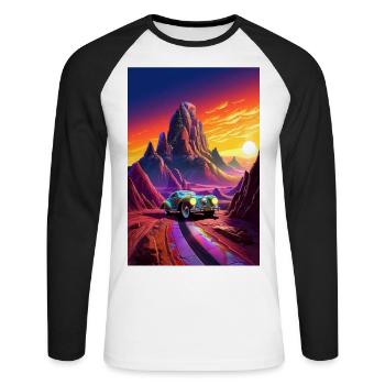 Hot Rod, Car, Futuristic, Desert, Colorful - Unisex Long Sleeve Baseball T-Shirt - white/black - Front - Nik (191cm)