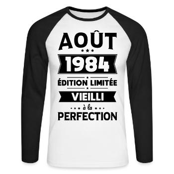40th Anniversary - August 1984 Perfection - Unisex Long Sleeve Baseball T-Shirt - white/black - Front - Nik (191cm)