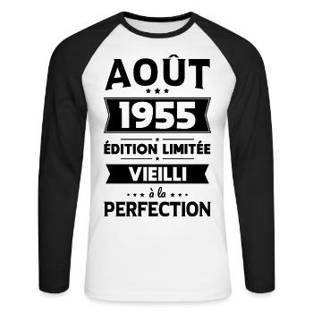 70th Anniversary - August 1955 Perfection - Unisex Long Sleeve Baseball T-Shirt - white/black - Front - Nik (191cm)