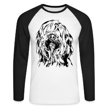 Berger de Brie BRIARD Dog portrait Wilsign's dogs - Unisex Long Sleeve Baseball T-Shirt - white/black - Front - Nik (191cm)
