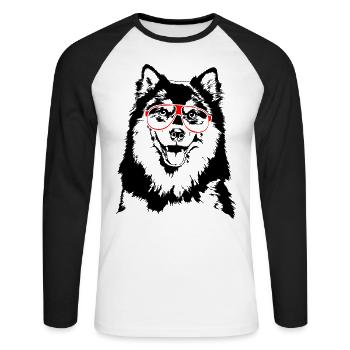 FINNISH LAPPHUND Brille Hunde Hund Wilsigns - Unisex Baseballshirt langarm - Weiß/Schwarz - Vorne - Nik (191cm)