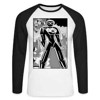 Roboter Comic Zukunft Cyborg Maschine Technik - Unisex Baseballshirt langarm - Weiß/Schwarz - Vorne - Nik (191cm)