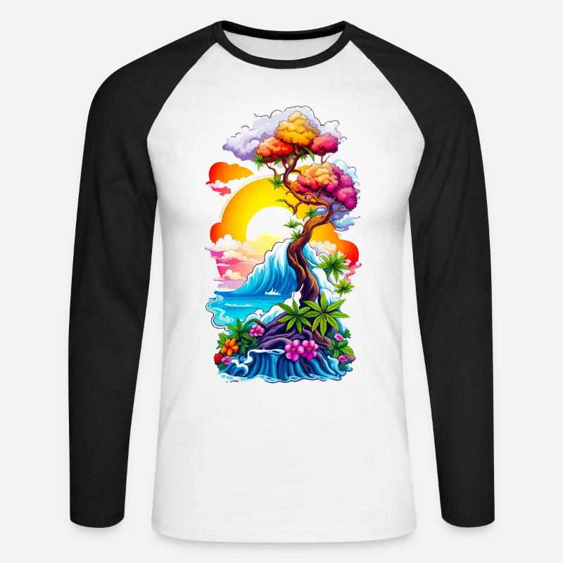 High waves 05 - Unisex Baseballshirt langarm - Weiß/Schwarz