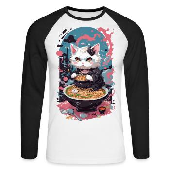 Cat Goth Pastel Ramen Noodle Soup Kawaii - Unisex Long Sleeve Baseball T-Shirt - white/black - Front - Nik (191cm)