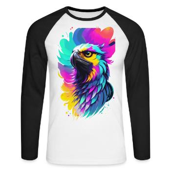 Bunter Adler im Splash Art Stil - Unisex Baseballshirt langarm - Weiß/Schwarz - Vorne - Nik (191cm)