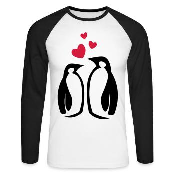 Amoureux des pingouins - amoureux - coeurs - amour - T-shirt baseball manches longues Homme - blanc/noir - Devant - Nik (191cm)
