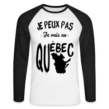 Je peux pas je vais au Québec - T-shirt baseball manches longues Homme - blanc/noir - Devant - Nik (191cm)