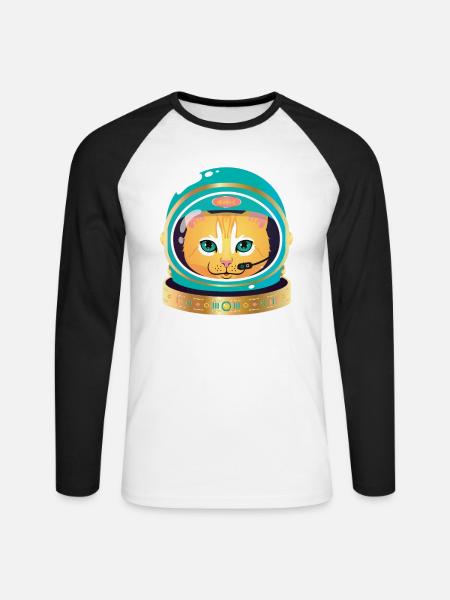 Cosmonaut Cat - Unisex Baseballshirt langarm - Weiß/Schwarz