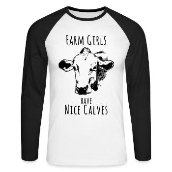 Lustige Bauernhof-Mädchen haben nette Kalb-Geschenke für Landwirt - Unisex Baseballshirt langarm - Weiß/Schwarz - Vorne - Nik (191cm)