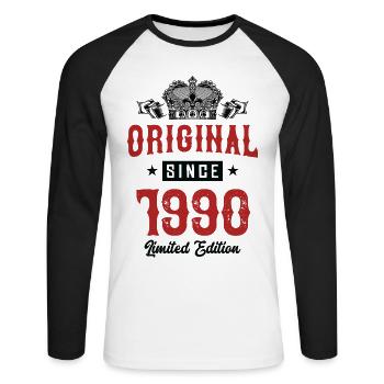 1990 limited edition - Unisex Baseballshirt langarm - Weiß/Schwarz - Vorne - Nik (191cm)