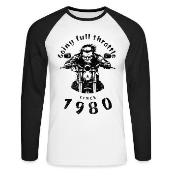 44. Anniversaire : Plein régime depuis 1980 - T-shirt baseball manches longues Homme - blanc/noir - Devant - Nik (191cm)