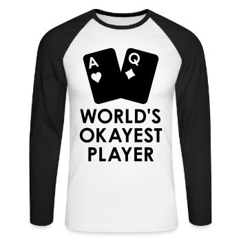 World's okayest player (two playing cards) - Unisex Long Sleeve Baseball T-Shirt - white/black - Front - Nik (191cm)