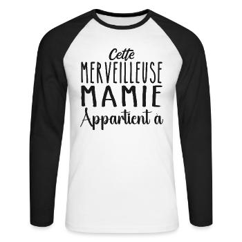 Cette merveilleuse mamie appartient à personnalisé - T-shirt baseball manches longues Homme - blanc/noir - Devant - Nik (191cm)