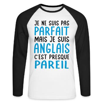 Je ne suis pas parfait mais je suis Anglais - T-shirt baseball manches longues Homme - blanc/noir - Devant - Nik (191cm)