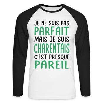 Je ne suis pas parfait mais je suis Charentais - T-shirt baseball manches longues Homme - blanc/noir - Devant - Nik (191cm)