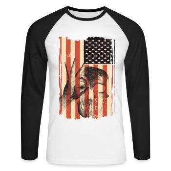 Drapeau des États-Unis avec crâne - T-shirt baseball manches longues Homme - blanc/noir - Devant - Nik (191cm)
