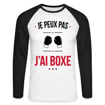 Je peux pas j'ai boxe - Cadeau humour - T-shirt baseball manches longues Homme - blanc/noir - Devant - Nik (191cm)