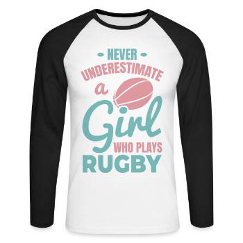 Joueuse de rugby filles - T-shirt baseball manches longues Homme - blanc/noir - Devant - Nik (191cm)