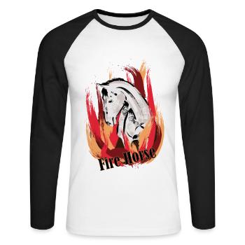 Fire Horse - Illustration with flames - Unisex Long Sleeve Baseball T-Shirt - white/black - Front - Nik (191cm)