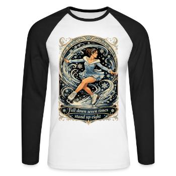 Figure Skating Art Nouveau Shirt: Stand Up - Unisex Long Sleeve Baseball T-Shirt - white/black - Front - Nik (191cm)