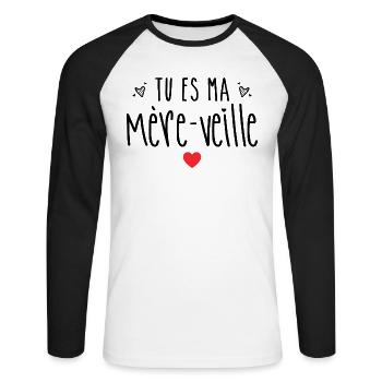 Jeux De Mots Fête Des Mères Cadeau Maman - T-shirt baseball manches longues Homme - blanc/noir - Devant - Nik (191cm)