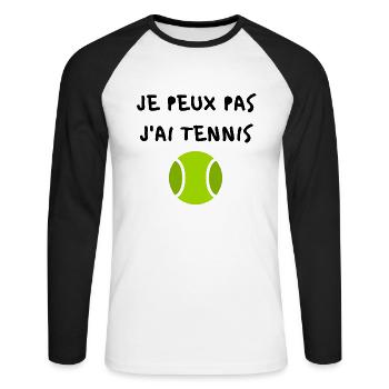 JE PEUX PAS J'AI TENNIS - T-shirt baseball manches longues Homme - blanc/noir - Devant - Nik (191cm)