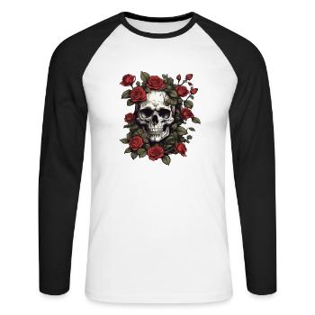Rose Skull - Unisex Long Sleeve Baseball T-Shirt - white/black - Front - Nik (191cm)