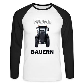 Für die Bauern - Bauer Farmer Landwirt Helden - Unisex Baseballshirt langarm - Weiß/Schwarz - Vorne - Nik (191cm)