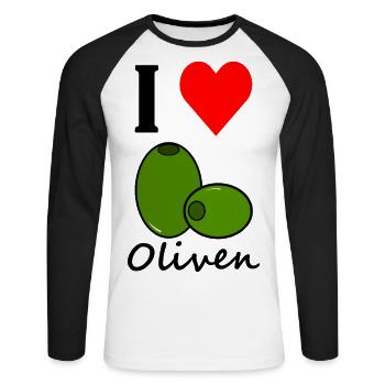Olives | I love olives design saying. | heart - Unisex Long Sleeve Baseball T-Shirt - white/black - Front - Nik (191cm)