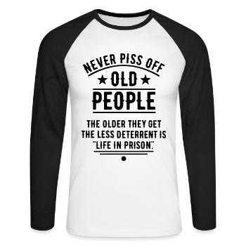 Never Piss Off Old People / Color Change Pension - Unisex Long Sleeve Baseball T-Shirt - white/black - Front - Nik (191cm)