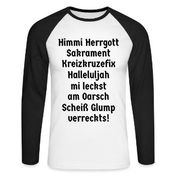 bayerisch fluchen Bayer Bayern Himmi Herrgott - Unisex Baseballshirt langarm - Weiß/Schwarz - Vorne - Nik (191cm)