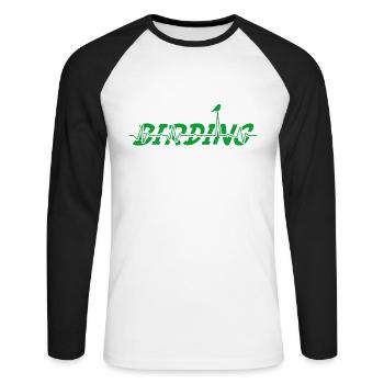 Birding - Bird Nerd - Birdwatching - Unisex Baseballshirt langarm - Weiß/Schwarz - Vorne - Nik (191cm)